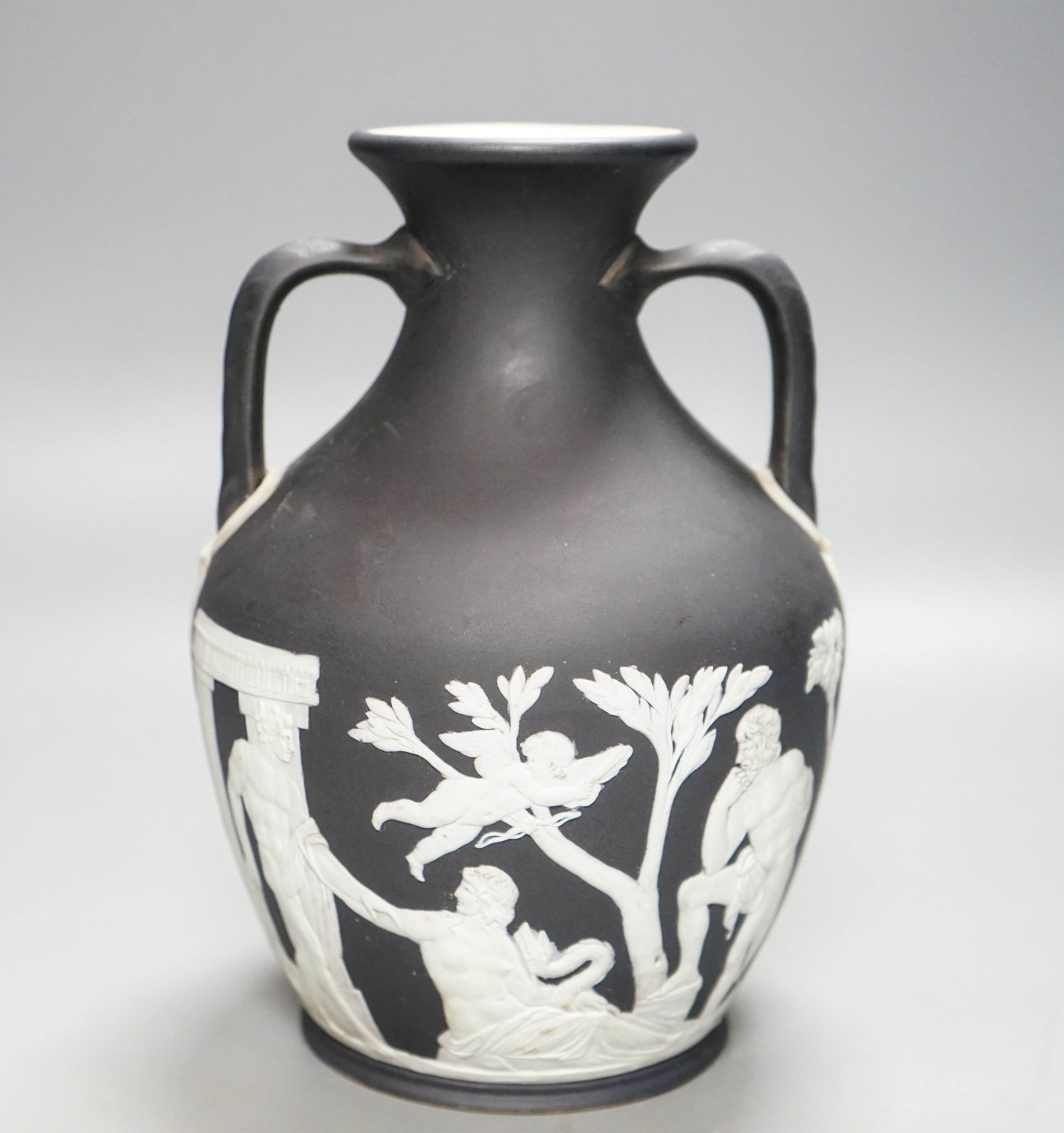 A Wedgwood black Jasper ware copy of the Portland vase, first half 19th century, 20cm